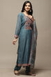 Peach Chanderi Machine Embroidered Unstitched Suit Set image number 5