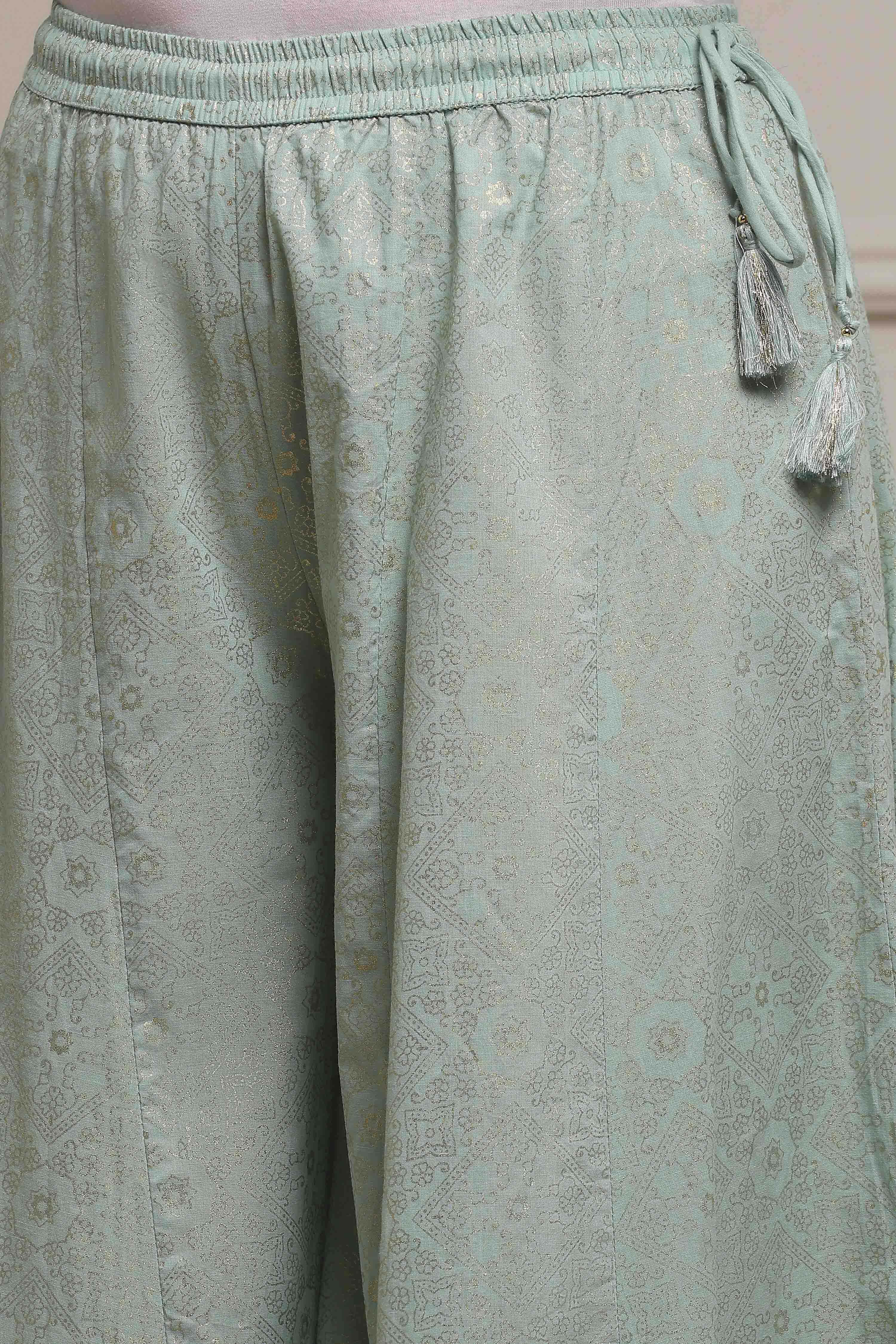 Light Green Cotton Dyed Straight Suit Set image number 2