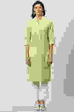 Green Cotton Straight Printed Kurta image number 5