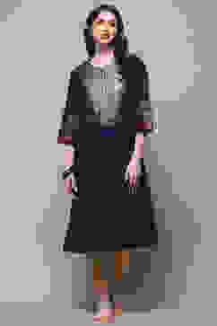 Navy Blue Pure Cotton Straight Kurta image number 5