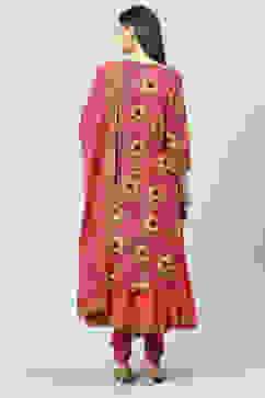 Onion Pink Cotton Layered Kurta Churidar Suit Set image number 4