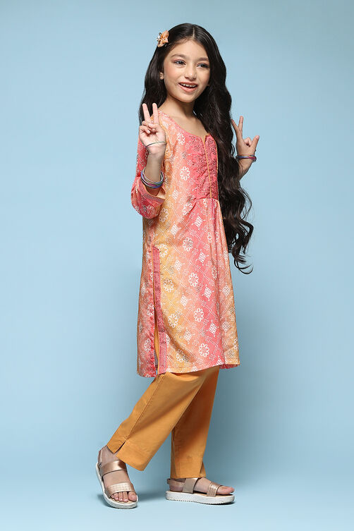 Mustard Polyester A-Line Printed Kurta Set image number 5