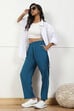 Beige Solid Mid-Rise Regular Pants image number 6