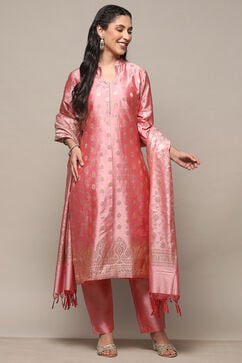 Pink Silk Blend Unstitched Suit Set image number 8