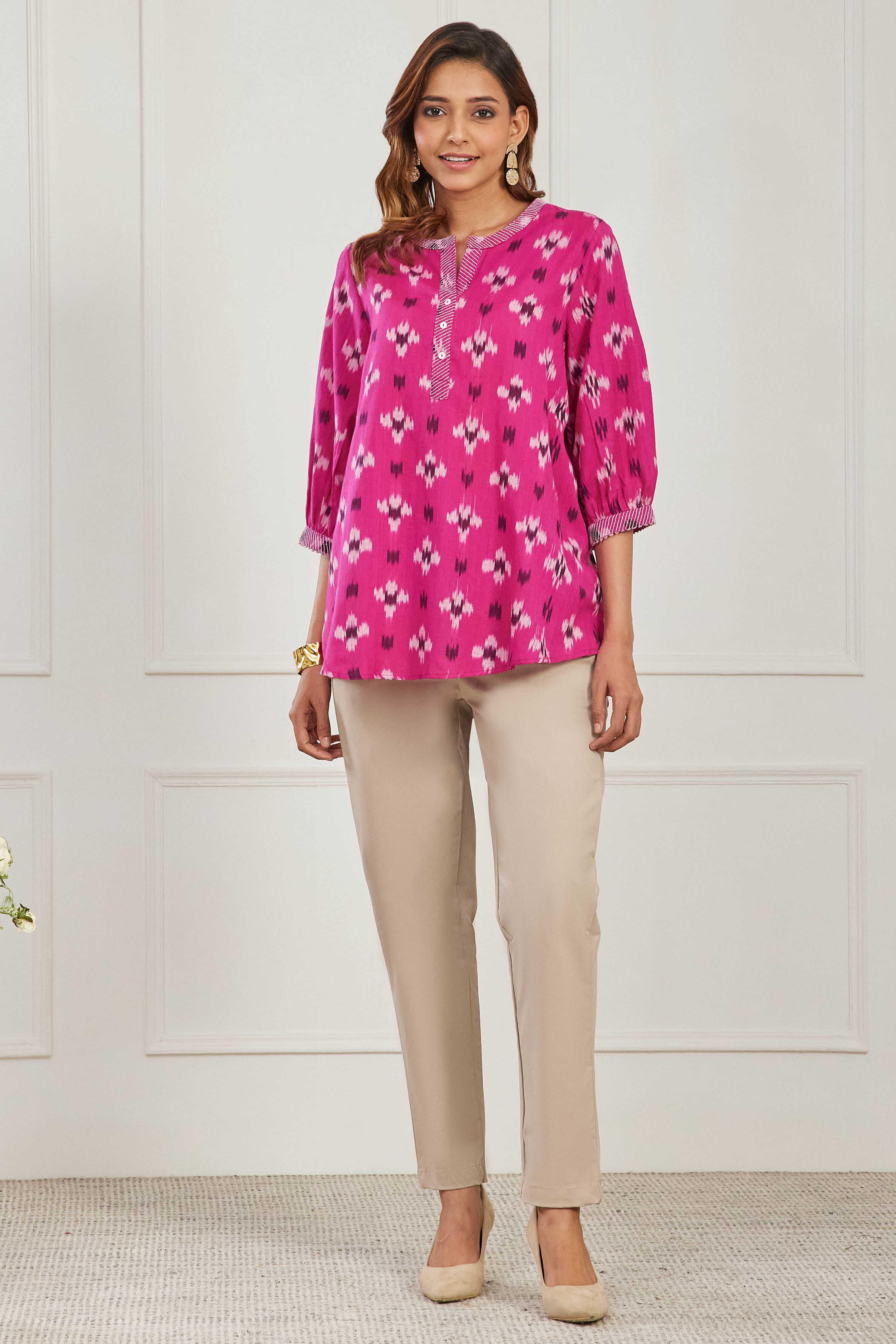 Pink Cotton Straight Kurta image number 6
