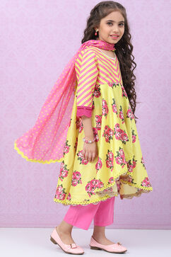 Lime Green Art Silk Flared Kurta Regular Pant Suit Set image number 5