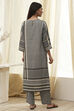 Black and Beige Printed Straight Kurta Set image number 4