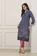 Indigo Blue Floral Printed Straight Kurta