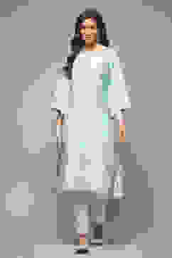 Blue Viscose Straight Printed Kurta image number 1