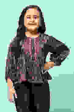 Black Viscose Short Kurta Printed Top image number 6