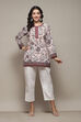 Off-White Floral Printed Straight Kurti