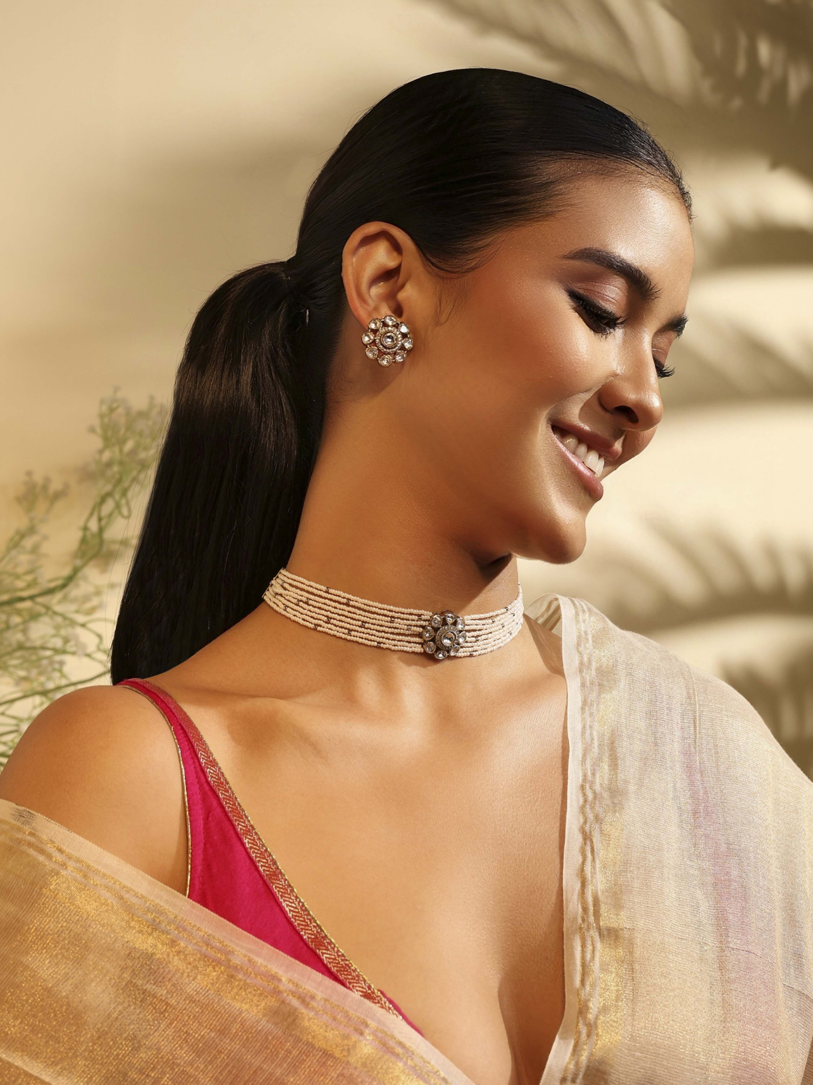 Peach Gold Plated Brass Choker Set image number 1