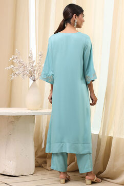 Dull Blue Viscose Rayon A-line Suit Set image number 4