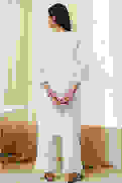 Off-White Cotton Schiffli Straight Suit Set image number 4