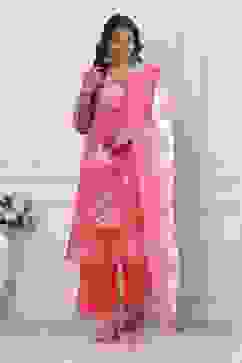 Coral Floral Printed Straight Suit Set image number 0