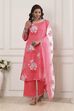 Coral Floral Printed Straight Suit Set image number 0