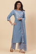 Blue Cotton Straight Kurta Palazzo Suit Set image number 6