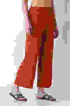 Burnt Orange Viscose Straight Solid Pants image number 3