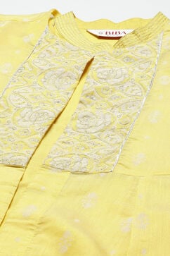 Yellow Art Silk Flared Printed Kurta with Jacket image number 1