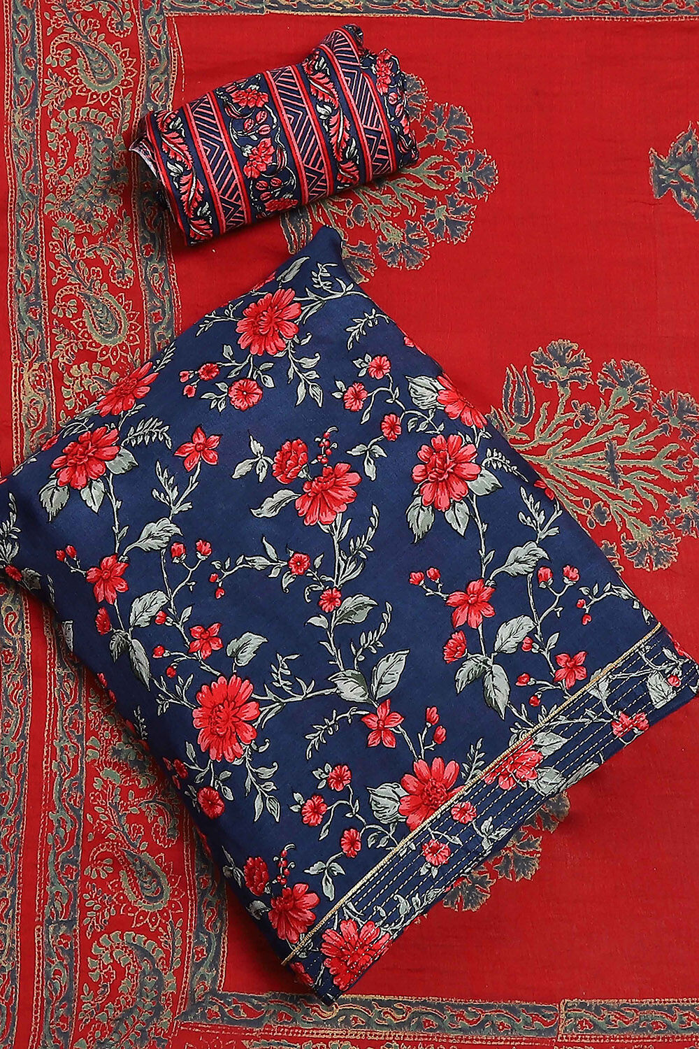 Blue Viscose Muslin Screen Print Unstitched Suit Set image number 0