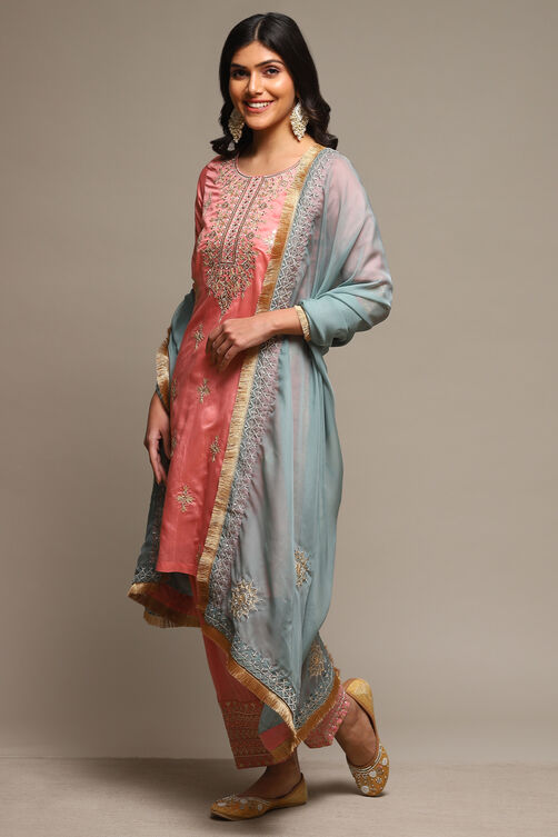 Power Pink Cotton Blend Straight Kurta Salwar Suit Set image number 5