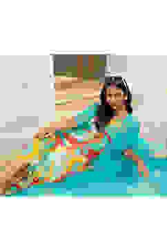 Teal Green Printed A-Line Dress with Shrug image number 3