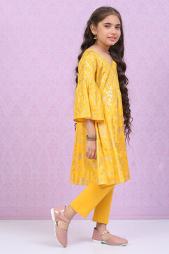 Yellow Viscose Flared Kurta Legging Suit Set image number 5