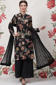 Rohit Bal Black Silk Straight Printed Suit Set image number 0
