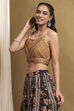 Mustard Yellow and Navy Blue Embroidered Lehenga Set image number 1