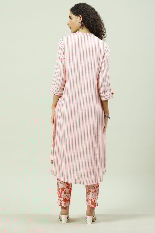 White Blue Cotton Asymmetric Kurta Set image number 4