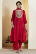 Black Viscose Rayon Yoke Design Straight Kurta Set image number 7