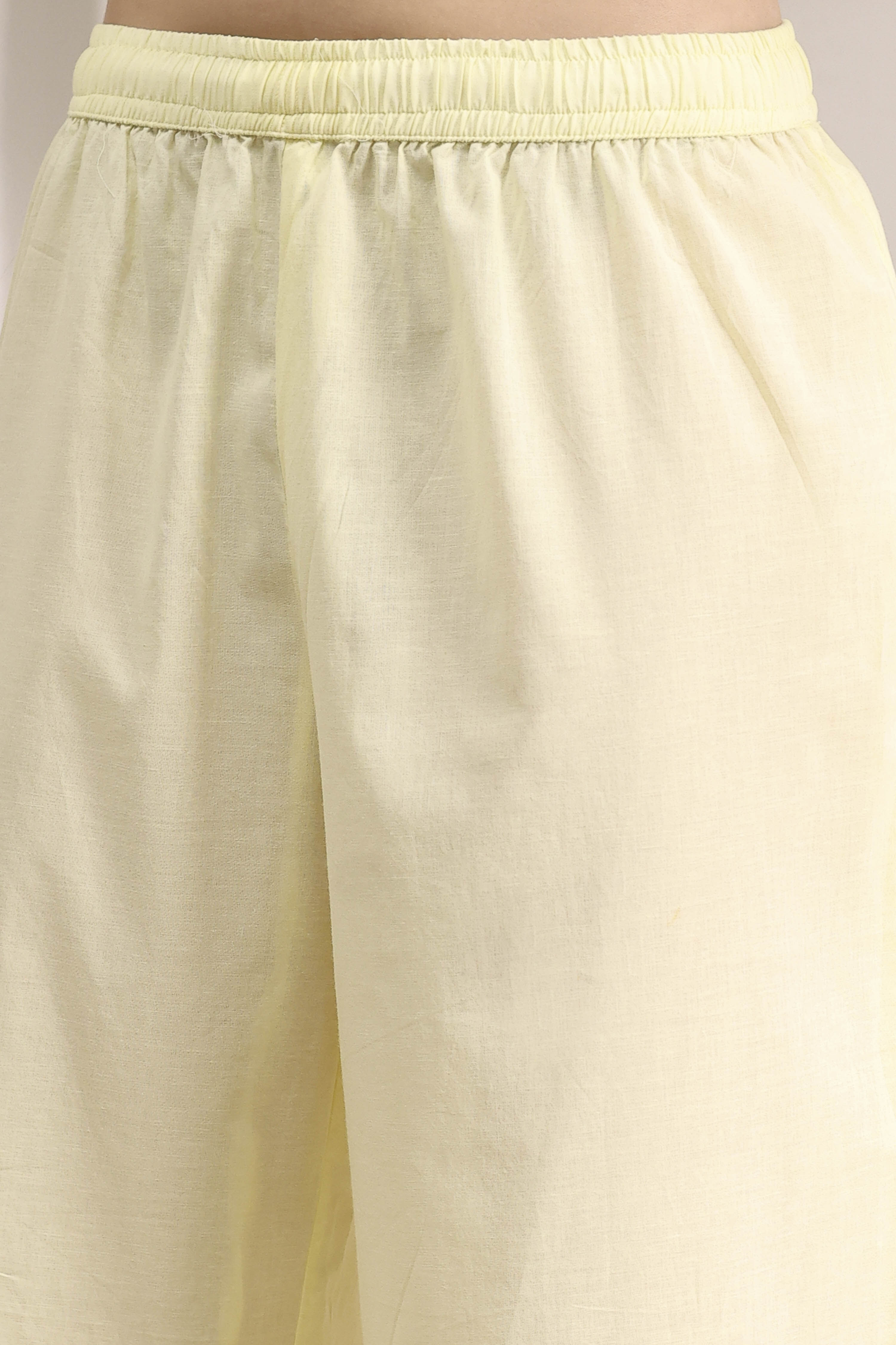 Cream-Colored Cotton Printed Straight Suit Set image number 2