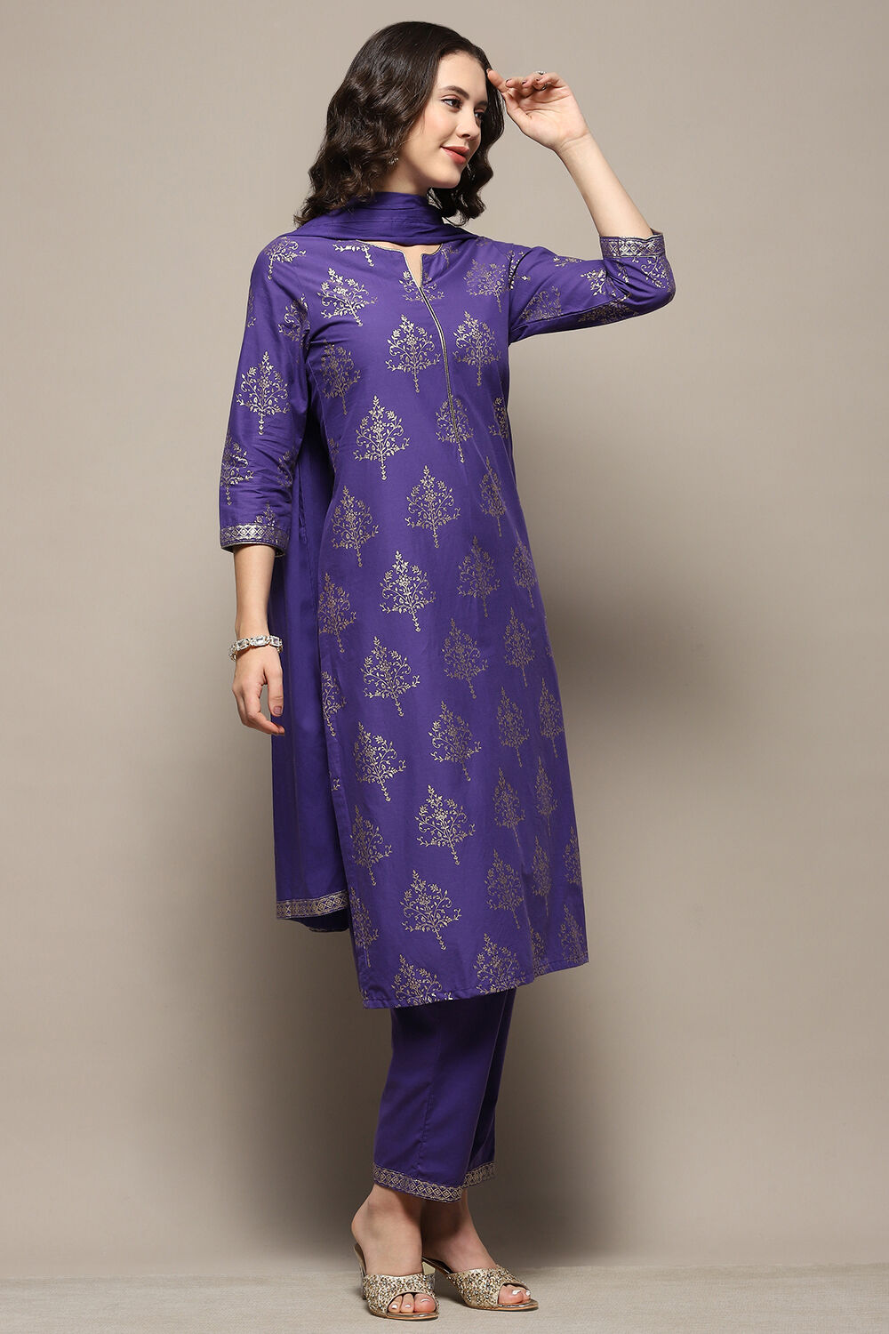 Magenta Cotton Printed Straight Suit Set image number 6