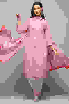 White Red Cotton Straight Suit Set image number 0