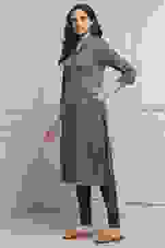 Earthy Green Yarn-Dyed Printed Straight Winter Kurta image number 2