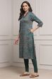 Emerald Green Cotton Blend Yarndyed Straight Kurta image number 2