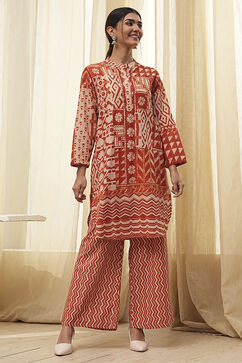 Rust Pure Cotton Printed Kurta Set image number 6