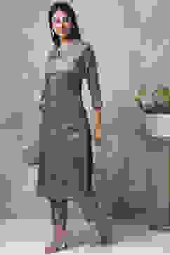 Brown Metallic Cotton Straight Kurta Pants Set image number 0