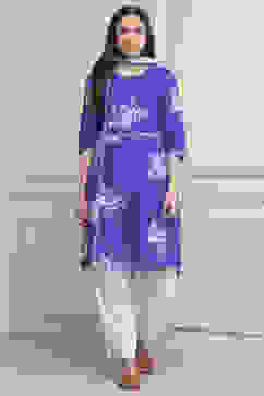 Blue Cotton Straight Suit Set image number 6