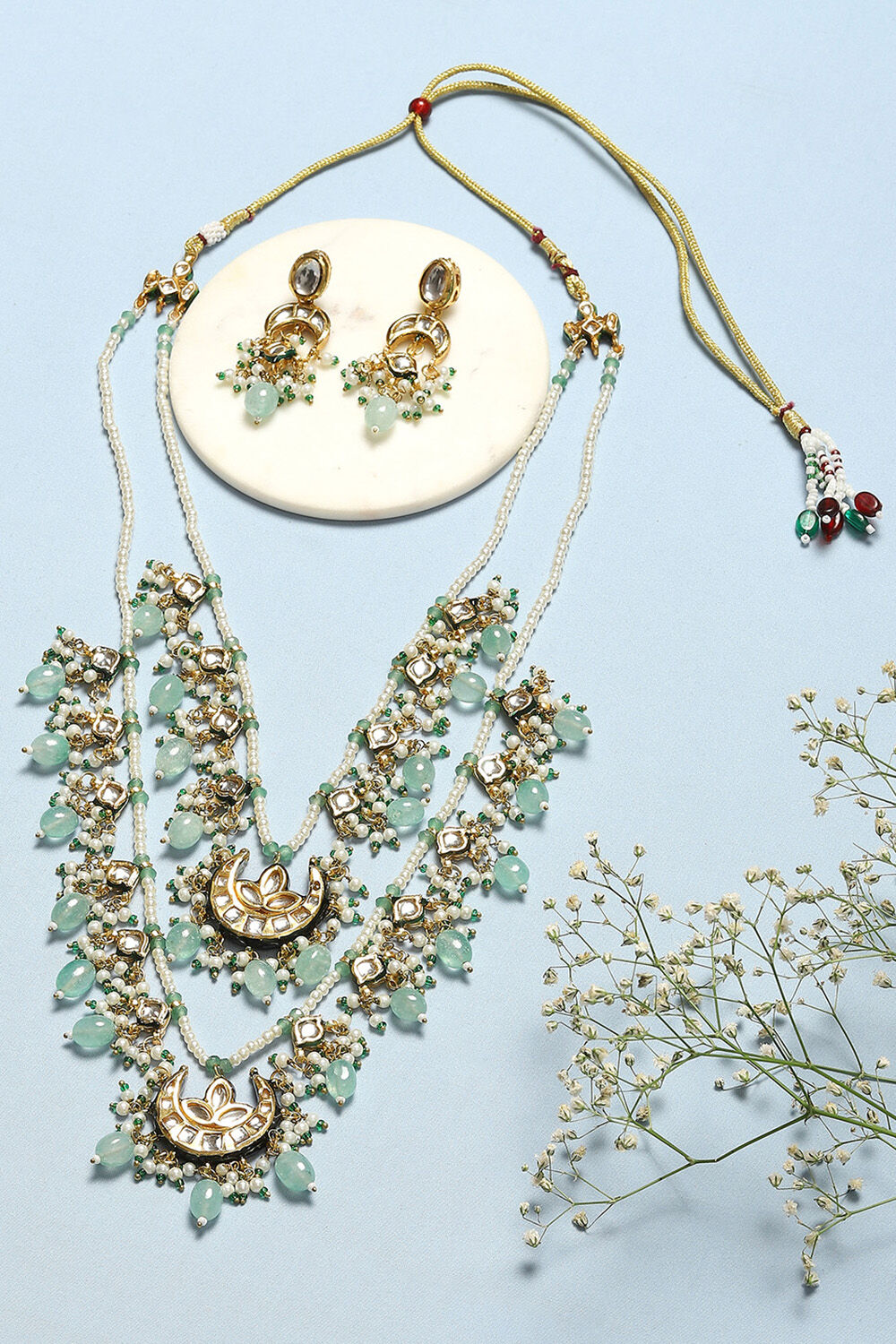 Mint Green Brass Necklace Set image number 0