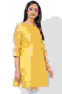 Yellow Poly Cotton Short Yarndyed Kurti image number 0