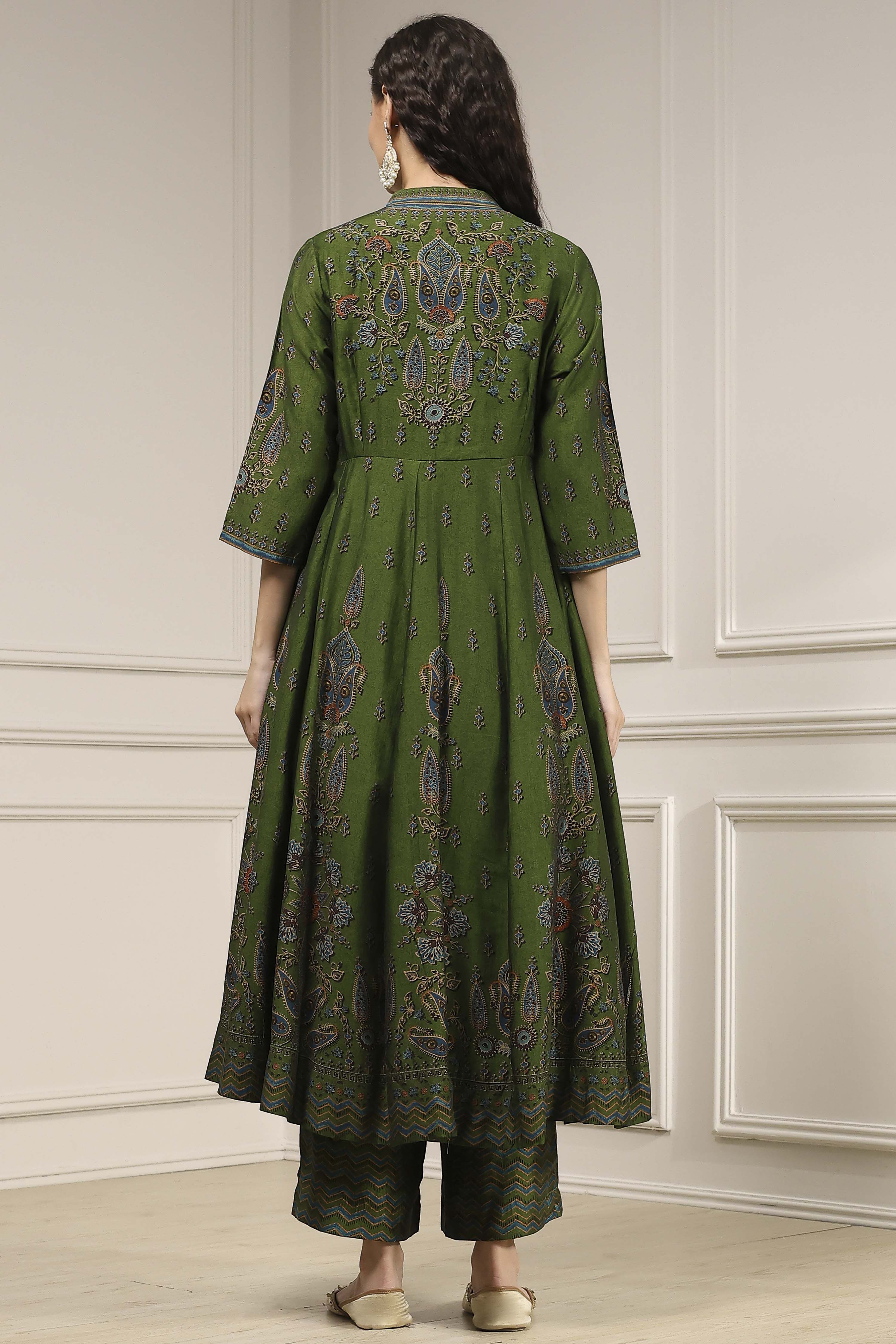 Green Printed Anarkali Suit Set image number 4