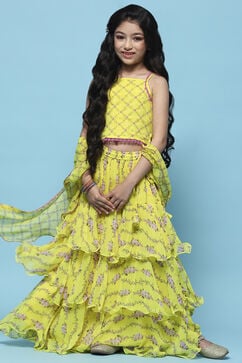 Lime Yellow Polyester Straight Set image number 0