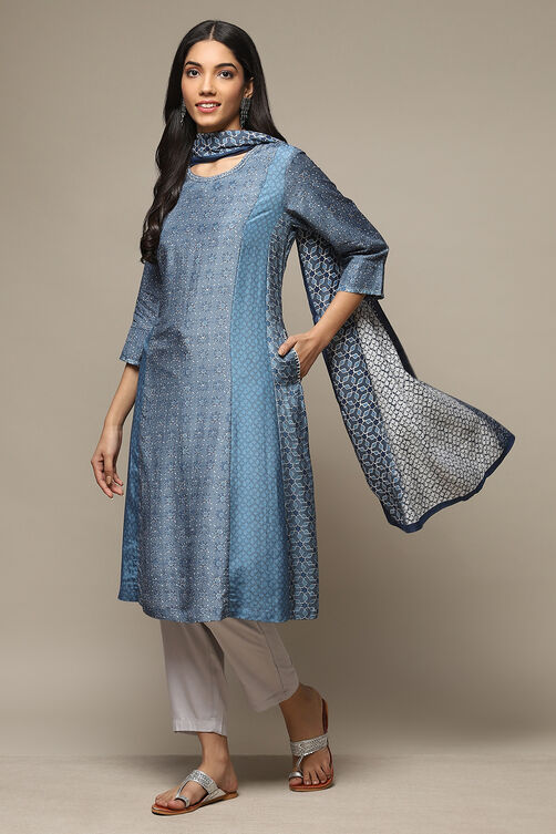 Blue Modal Straight Kurta Palazzo Suit Set