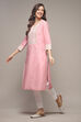 Pink Cotton Straight Embroidered Kurta image number 0