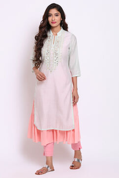 Mint Green Art Silk Double Layered Kurta image number 3