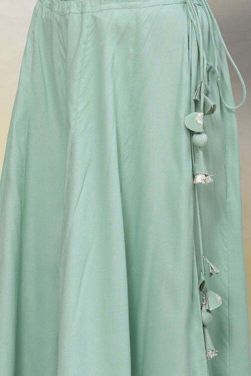 Sea Blue Poly Metallic Straight Kurta Palazzo Suit Set image number 3