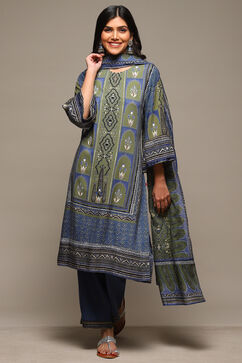 Indigo Rayon Straight Kurta Palazzo Suit Set image number 7