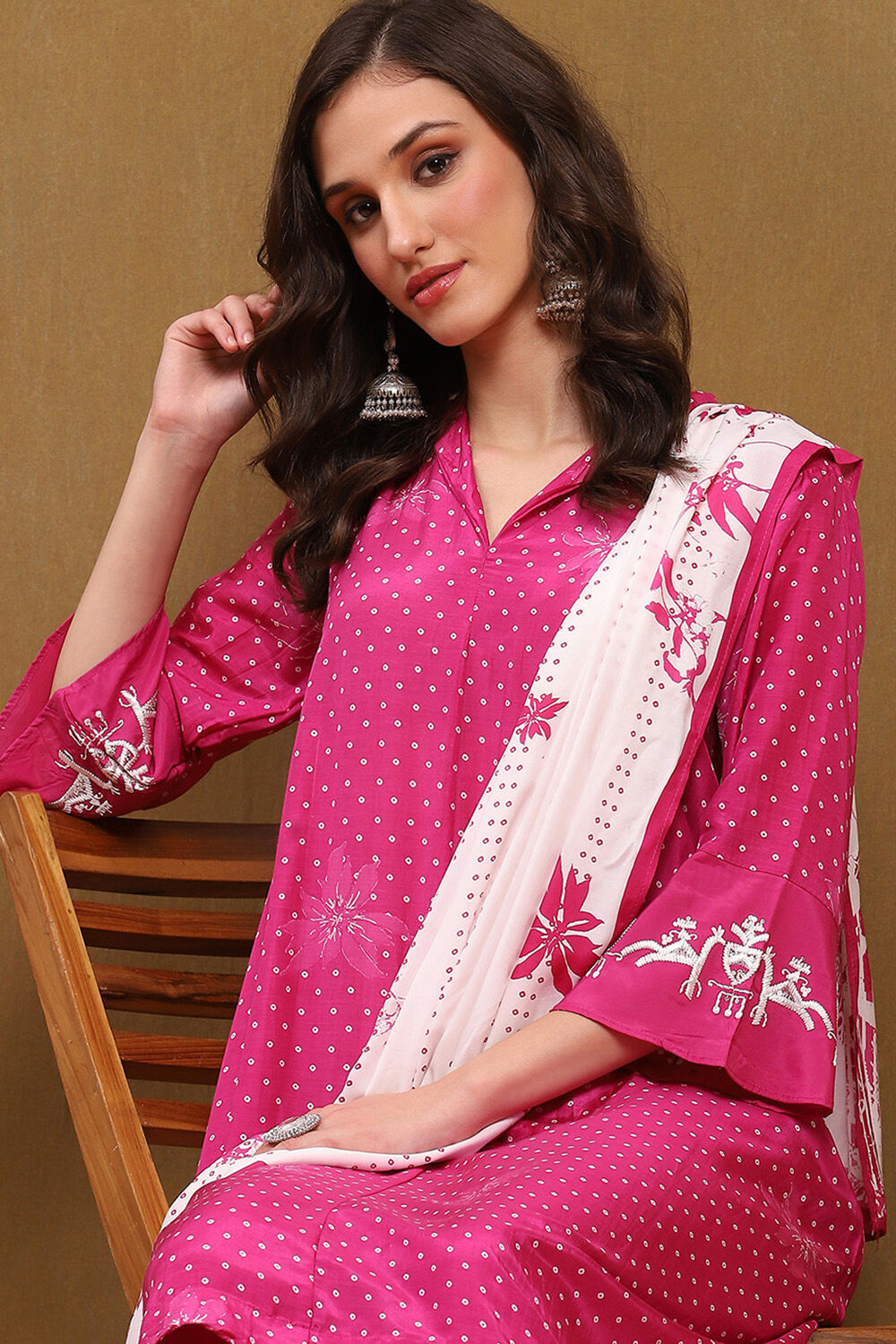 Yellow Bandhani Printed A-Line Suit Set image number 0