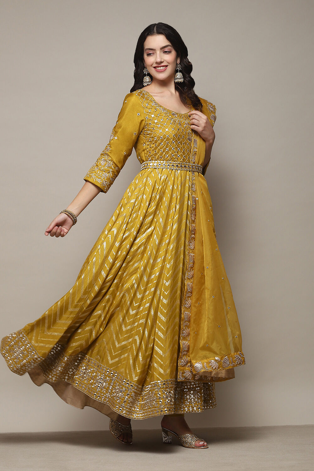 Powder Blue Jersey Anarkali Kurta Churidar Suit Set image number 6